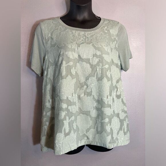 RXB sage green sheer floral overlay T-shirt - Picture 1 of 7